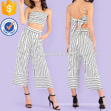 Striped Tie Back Crop Top With Wide Leg Pants Manufacture Wholesale Fashion Women Apparel (TA4114SS)